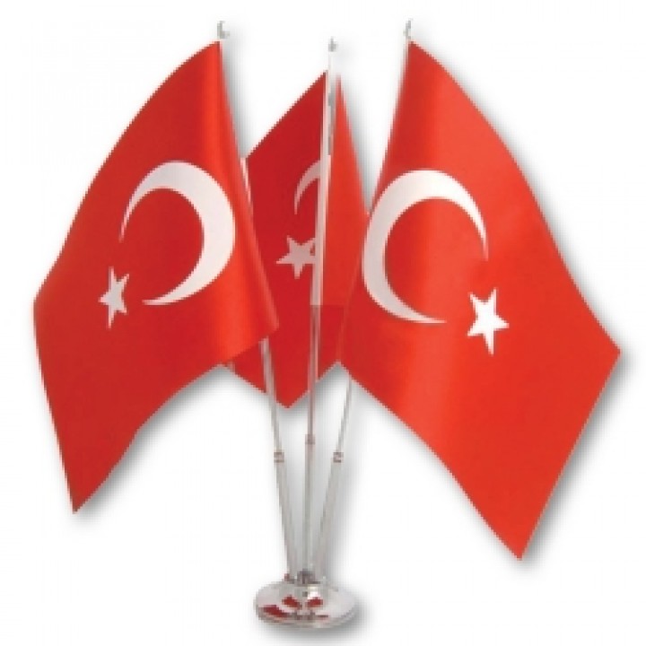Üçlü Masa Bayrağı Türk Bayraklı Standlı Makam Bayrağı